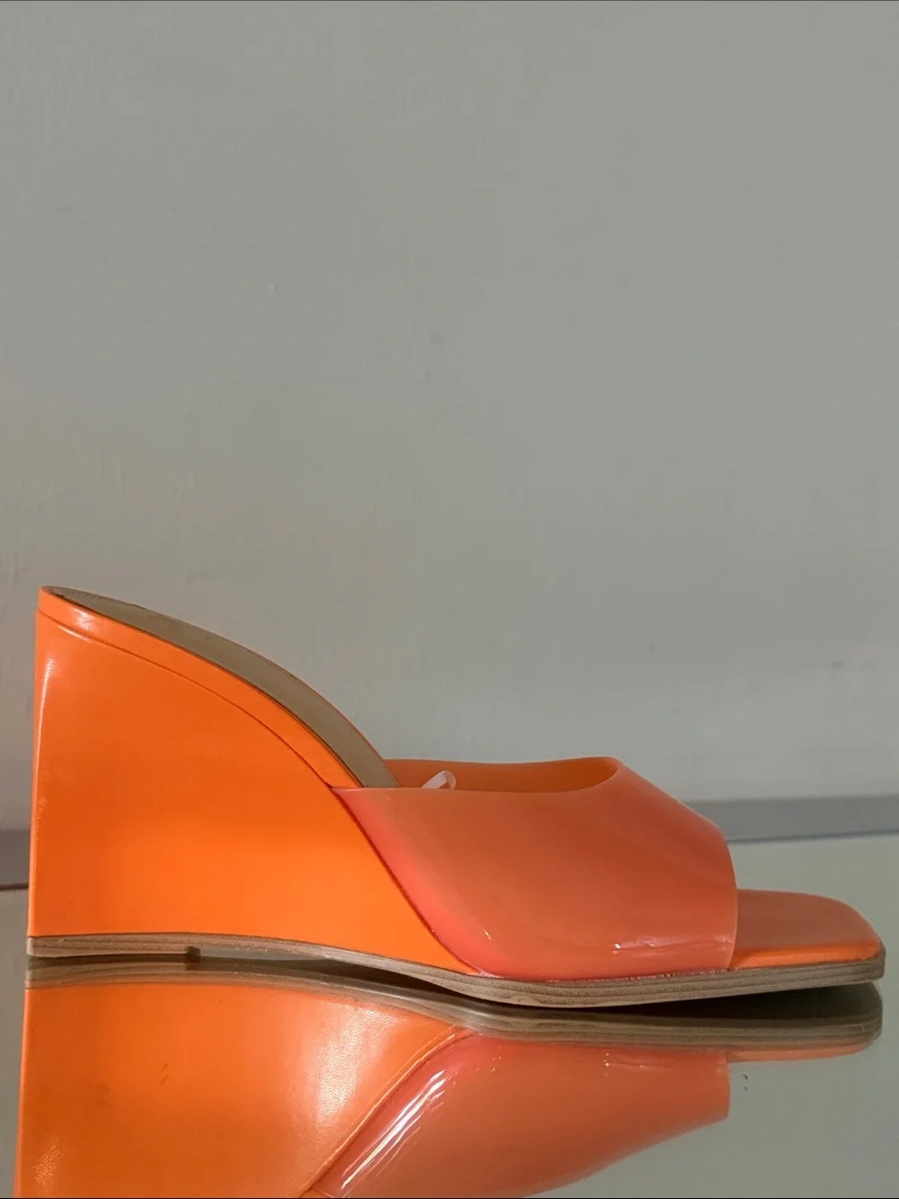 H&M Wedge Heel Mules Women’s Size 8 Orange Patent Square Toe